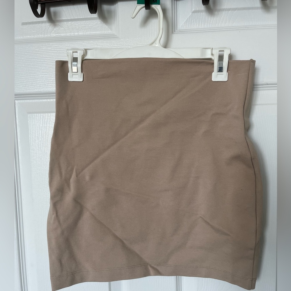 Tan Windsor Ponte Knit High Waist Mini Skirt